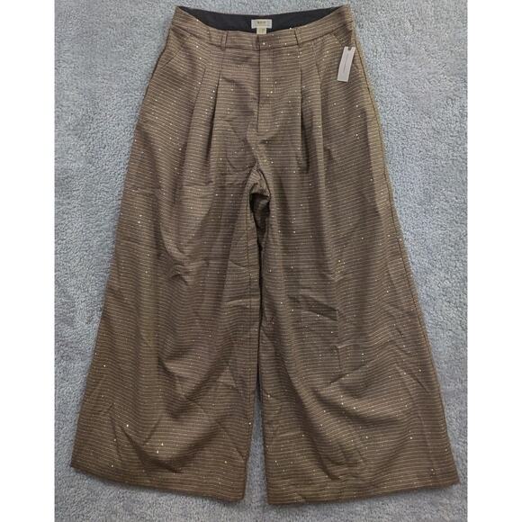 Maeve by Anthropologie Tweed Gold Sparkle Wide Leg Dress Pants Size 16 NWT - Picture 1 of 16